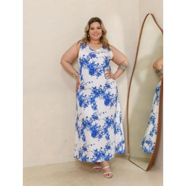 Imagem de Vestido Elegante Longo Estampado Regata Alça Larga Plus Size - Rosana 