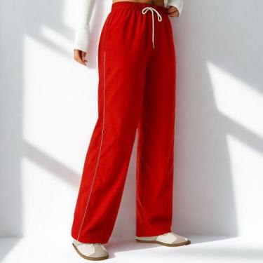 Imagem de Calça Street Reta Larga de Tactel Cordão na Cintura e Bolso - Lush!, V