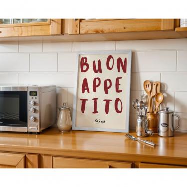 Imagem de Quadro Decorativo Buon Appetito Retangular 30x40 em Canvas com Vidro Moldura Caixa Branca