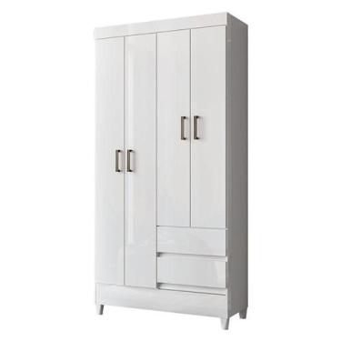 Imagem de Guarda Roupa Solteiro 4 Portas com Pés Fit Branco Brilho - Santos Andi