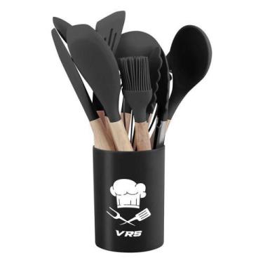 Imagem de Kit Utensílios Cozinha Silicone Colher Copo Suporte 12 Peças - AQUILAE
