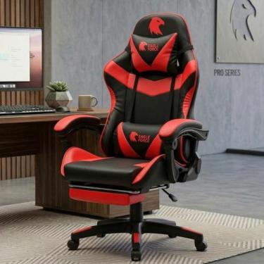Imagem de Cadeira Gamer Preta e Vermelha Eagle Force Reclinável 135 Apoio Pés Er