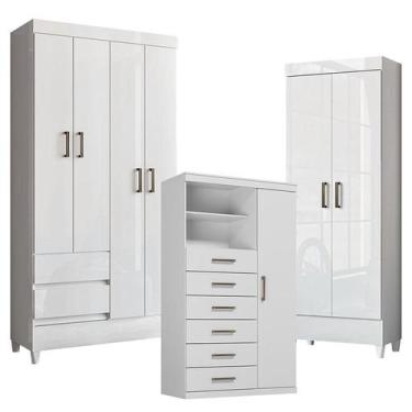 Imagem de Guarda Roupa Solteiro 4 portas com Pés Fit e Cômoda 1 Porta e 6 Gaveta