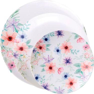 Imagem de Conjunto de Pratos Floratta 30 Peças em Porcelana com Acabamento em Baixo Relevo para Sobremesa e Refeição Branco Floral