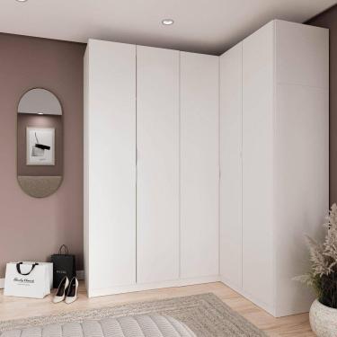 Imagem de Guarda Roupa Modulado de Canto 5 portas 3 Peças Hera CabeCasa MadeiraMadeira Branco Geada