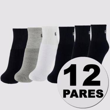 Imagem de Kit de 12 Meia Lupo AM Sport Cano Médio Branca e preta, 41-44