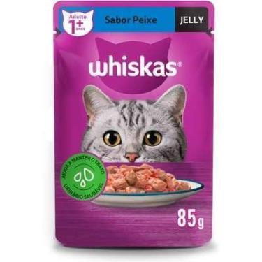 Imagem de Sachê Whiskas para gatos adultos sabor peixe jelly 85g.