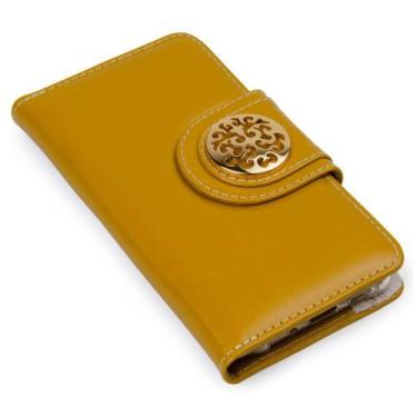Imagem de Capa Carteira Couro Johari Mostarda Para Iphone 15 6.1 - CELLWAY