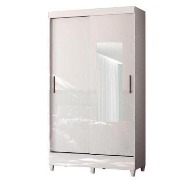 Imagem de Guarda Roupa Solteiro 2 Portas De Correr Com Espelho E Pés Fit Branco 