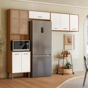 Imagem de Cozinha Compacta Paolla 8 Portas Ipê/Off White Cristal - Nicioli - Mul