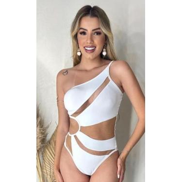 Imagem de Maiô Feminino Débora Nula Manga com Tule Liso Poliamida Alta Qualidade