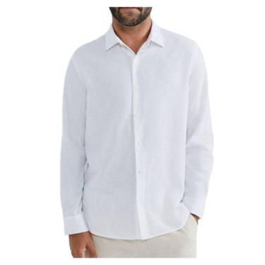 Imagem de Camisa Masculina Hering ML Slim Linho Branca - LZ48N0ASI, G, Branco