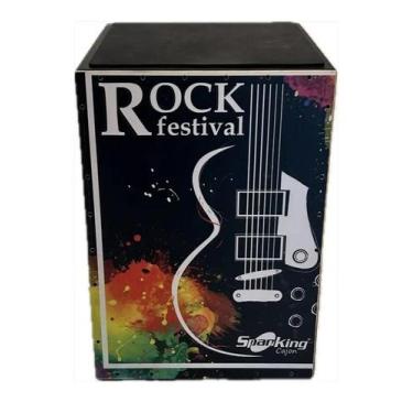 Imagem de Cajon Acústico Spanking Rock MDF Preto Fosco  Estampa Rock para Músico