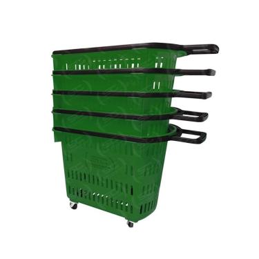 Imagem de Kit 5 Cestos de Compras com Rodízios D300 3300 Grande 30L Verde Della Plast