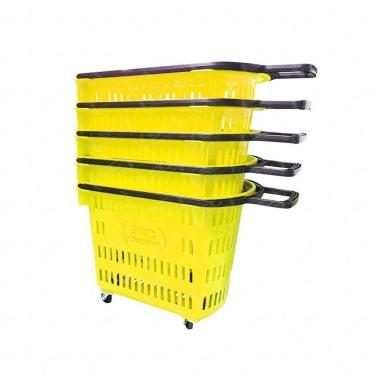 Imagem de Kit 5 Cestos de Compras com Rodízios D300 3300 com Puxador 30L Amarelo Della Plast
