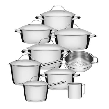 Imagem de Jogo de Panelas 9 Peças Allegra em Aço Inox Fundo Triplo com Cozi Vapore e Fervedor Inox Tramontina