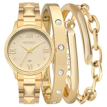 Imagem de Kit Relógio Feminino Euro Soul Eu2035yyq-k4d em Aço Dourado Médio com 3 Pulseiras