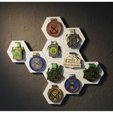 Imagem de Porta Medalhas Hexagonal para suas conquistas Suporte de medalhas para corrida mountain bike futebol premiação esportes