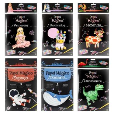 Imagem de Kit Livro de Colorir Papel Mágico Preto Rabisco Desenho Colorido Arco 