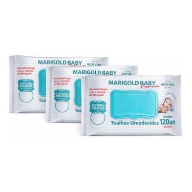 Imagem de Kit 3 Lenços Umedecido Hipoalergênico 120un Marigold Premium