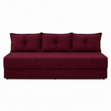 Imagem de Sofá Cama 3em1 em Tecido Suede Vinho com Almofadas - Sofá que vira cam