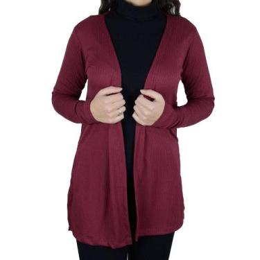 Imagem de Casaco Feminino Real Malhas Cardigan Canelado Marsala - 430, Bordô, P
