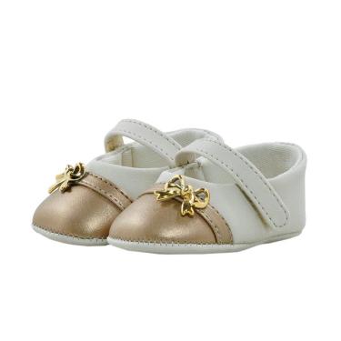 Imagem de Sapatinho Bebe Sapatilha Menina Com Laco Branco E Bico Dourado-Feminino