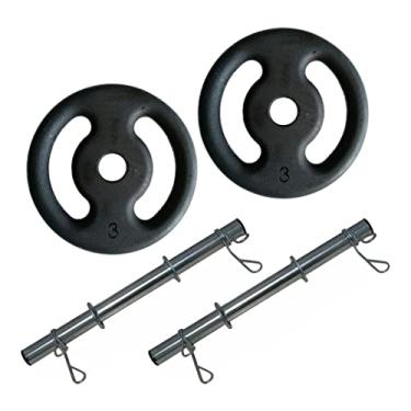 Imagem de Halteres De Barra Oca 40 Cm + 2 Anilhas De 3 Kg