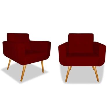 Imagem de Kit 02 Poltronas Decorativa Anitta Pés Madeira Suede Marsala