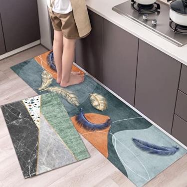 Imagem de Conjunto de tapetes de cozinha, conjunto de 2 tapetes de cozinha macios acolchoados impermeáveis, antiderrapantes, tapetes de chão laváveis à prova de óleo, tapete de área para banheiro