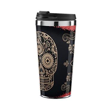 Imagem de Copo Térmico Caveira Mexicana Tampa Rosqueável - Inox