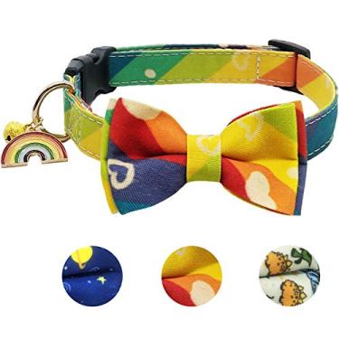 Imagem de KUDES Gravata borboleta para cães, coleiras ajustáveis para cães com gravata borboleta e sinos, pingente de fivela de segurança para cães pequenos/médios/grandes e gatos (arco-íris, M - 28 cm - 45 cm)