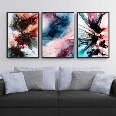 Imagem de Kit 3 Quadros Abstratos Coloridos Moldura Preta