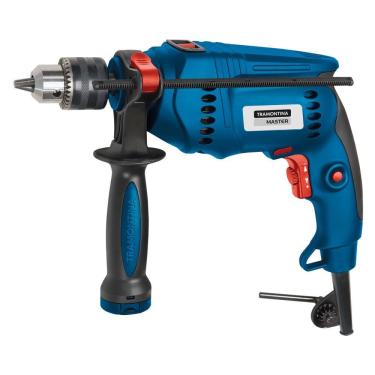 Imagem de Furadeira de Impacto Tramontina 1/2&quot; para Uso Profissional com Empunhadura Auxiliar Velocidade Variável e Sistema de Reversão Azul – 127 Volts