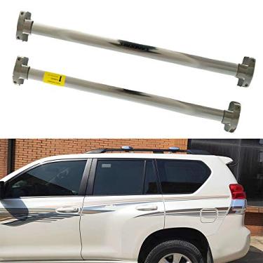 Imagem de UDP Barra transversal de aço inoxidável 2 peças barra transversal trilho de telhado bagageiro bagageiro barra de rack de teto travável prata serve para Land Cruiser Prado FJ150 2010-2019