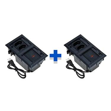 Imagem de Kit 2 Caixas De Tomadas 4 Blocos Com 2 Tomadas 20A 2USB 3.5A COR:PRETO