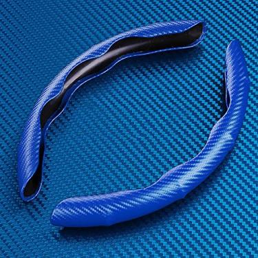 Imagem de Capa do volante do carro capa de cartão padrão de fibra de carbono capa de couro universal 15 polegadas quatro estações capa de volante interior antiderrapante do carro, fibra de carbono azul