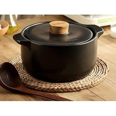 Imagem de KRASS Caçarola de cerâmica, antiaderente panela redonda com tampa, panela de sopa resistente ao calor panelas de argila ensopada panela de cozinha panelas, preto 2,8 l, colecionador 88