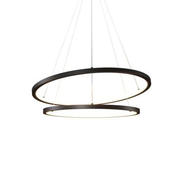 Imagem de Lustre Pendente Orluce Tabat OR1749 com 2 Aros 50/40cm Preto Led Bivolt