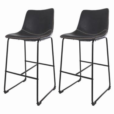 Imagem de 2 Banquetas Estofadas Com Encosto Alto Vintage Preto