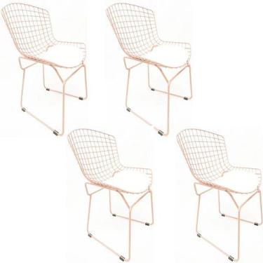 Imagem de Kit 4 Cadeiras Bertoia Cor Rosé Fosco Assento Branco - Poltronas Do Su