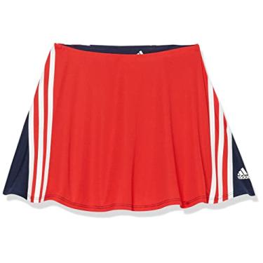 Imagem de adidas Saia de tênis para meninas, 3 listras, de malha com babado, vermelho vivo, 4T, Vermelho vívido, 4 Anos