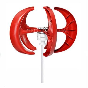 Imagem de Gerador de ímã permanente vertical da turbina eólica, gerador de vento sem núcleo do eixo vertical 12000W 12V 24V 48V 220V para casa ou acampamento (vermelho, com controlador MPPT),24v