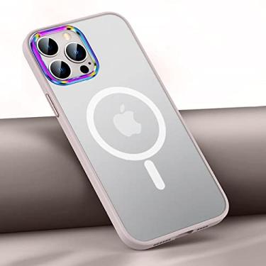 Imagem de Capa magnética de acrílico fosco de luxo para iphone 13 pro max para iphone 12 pro max colorida lente mental capa de silicone, rosa magnética, para iphone 13 pro max