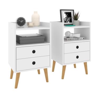 Imagem de Kit com 2 Mesa de cabeceira Retrô Dream Plus - Branco - Mania
