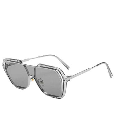 Imagem de Óculos de sol de uma peça amarelo transparente fashion feminino masculino luxo grande tamanho quadrado óculos de sol letras elegantes sombras, cinza claro, tamanho único