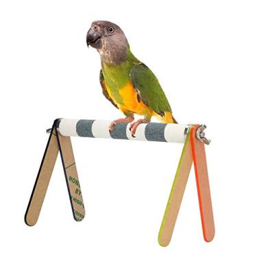 Imagem de Pssopp Bird Perch Stand, Portable Bird Play Stand Colorido Perch Bird Supplies Desktop Playground de pássaro de madeira para periquitos Calopsita verde carbono