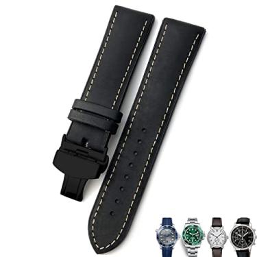 Imagem de JWTPRO 20mm 21mm 22mm pulseira de couro preto marrom pulseiras de relógio para Rolex para Omega Seamaster 300 para Hamilton para Seiko para IWC para pulseira Tissot (Cor: preto preto, Tamanho: 20mm)