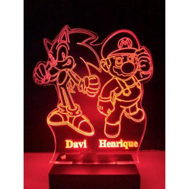 Imagem de Luminária Decorativa Abajur Sonic Mario Personalizada Nome