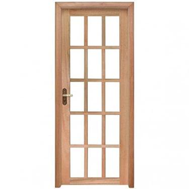 Imagem de Porta de Vidros de Quadriculados com Marco Fechadura e Guarnições Rondosul Natural